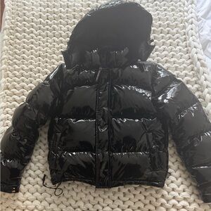 Aritzia Black Glossy Puffer Jacket
